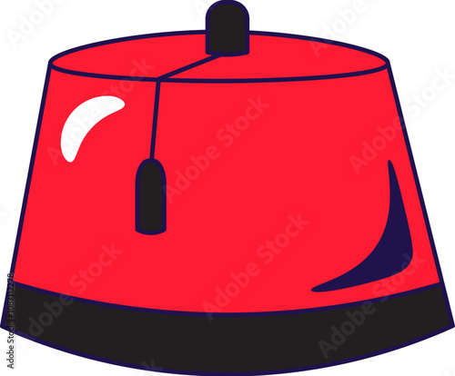Vector graphic illustration of tarboosh hat in cartoon style. Ethnic headwear. The icon is perfect for web design, decorative elements, print, stickers, or social media. The image is isolated on the w