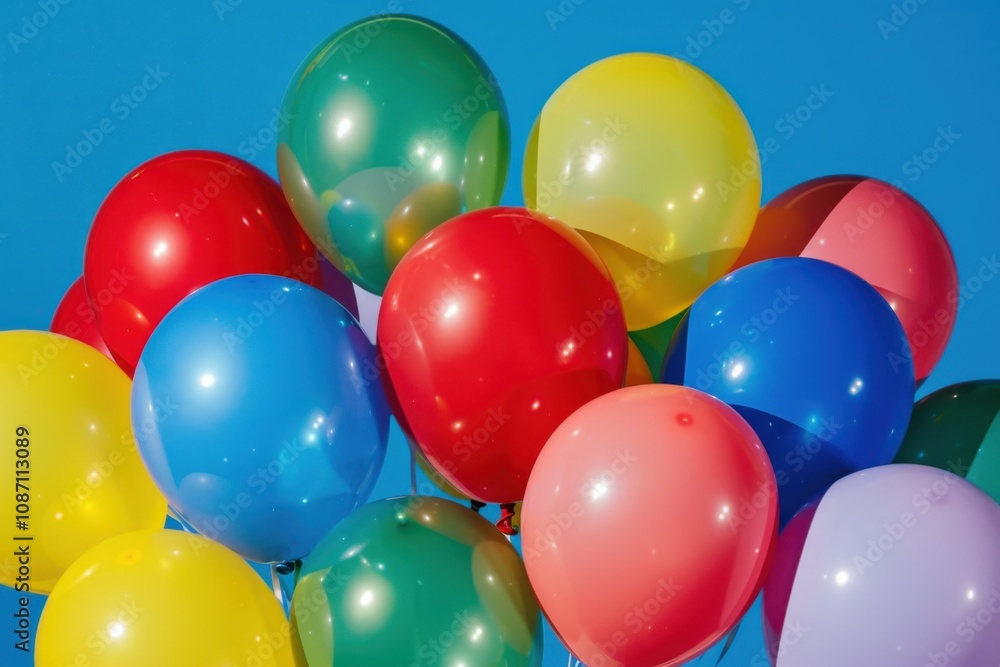 Colorful Balloons Float Against a Blue Sky Background Colorful Balloons Float Against a Blue Sky Background
