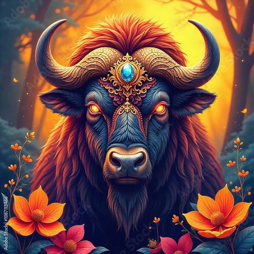 Wild Majesty Meets Artistic Expression in This Exquisite Bison Artwork Full of Lush Patterns and Color