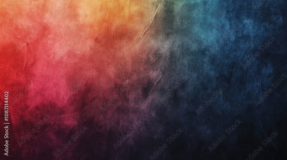 Obraz premium Gradient-textured chalkboard backdrop featuring vibrant hues of red, orange, blue, and black, creating an artistic and dynamic visual effect.