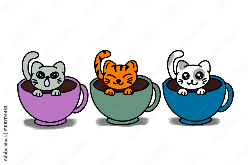 Vector illustration in manga style of a kitten inside a mug Vector illustration in manga style of a kitten inside a mug