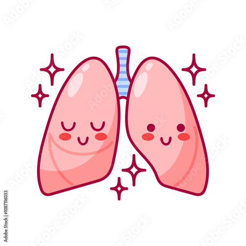 Lungs. Cute cartoon characters in kawaii style. Healthy organ, respiratory system. Vector illustration, flat style. Health problems. For sticker, books, design element. Medical brochure template.