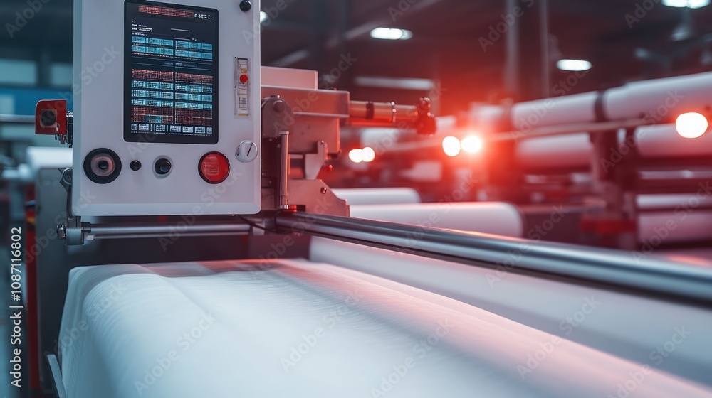 Obraz premium Close-up of an Industrial Fabric Production Machine