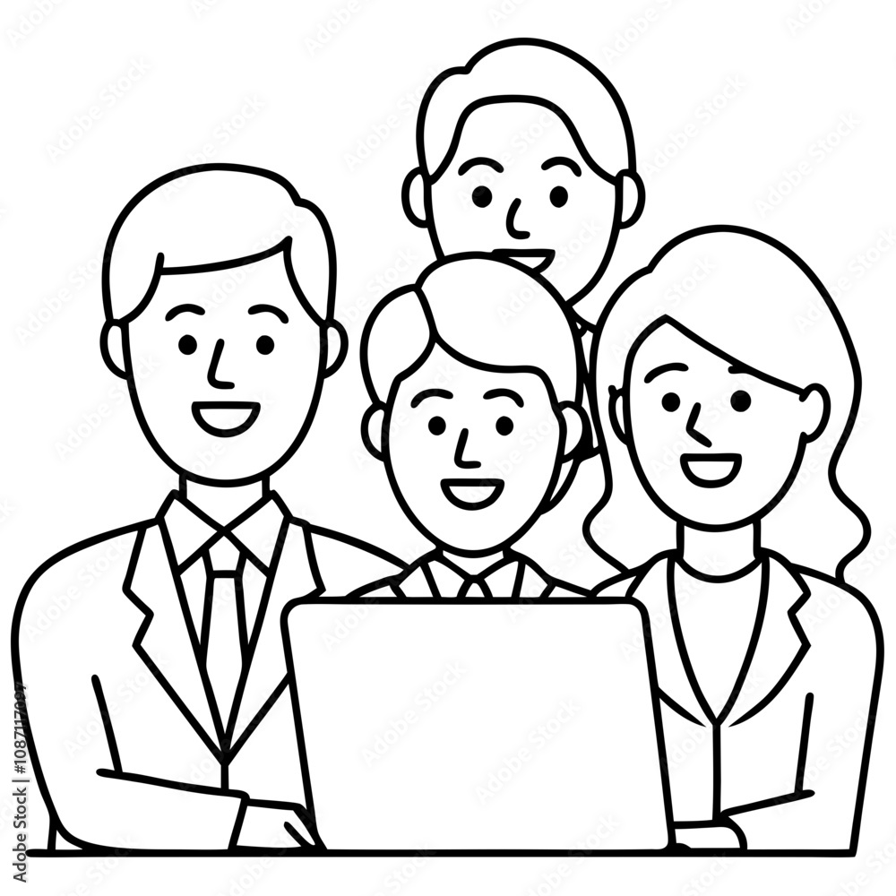 smiling businesspeople collaborate on computer smiling businesspeople collaborate on computer