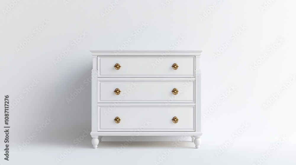 Elegant White Chest of Drawers with Gold Accents Elegant White Chest of Drawers with Gold Accents