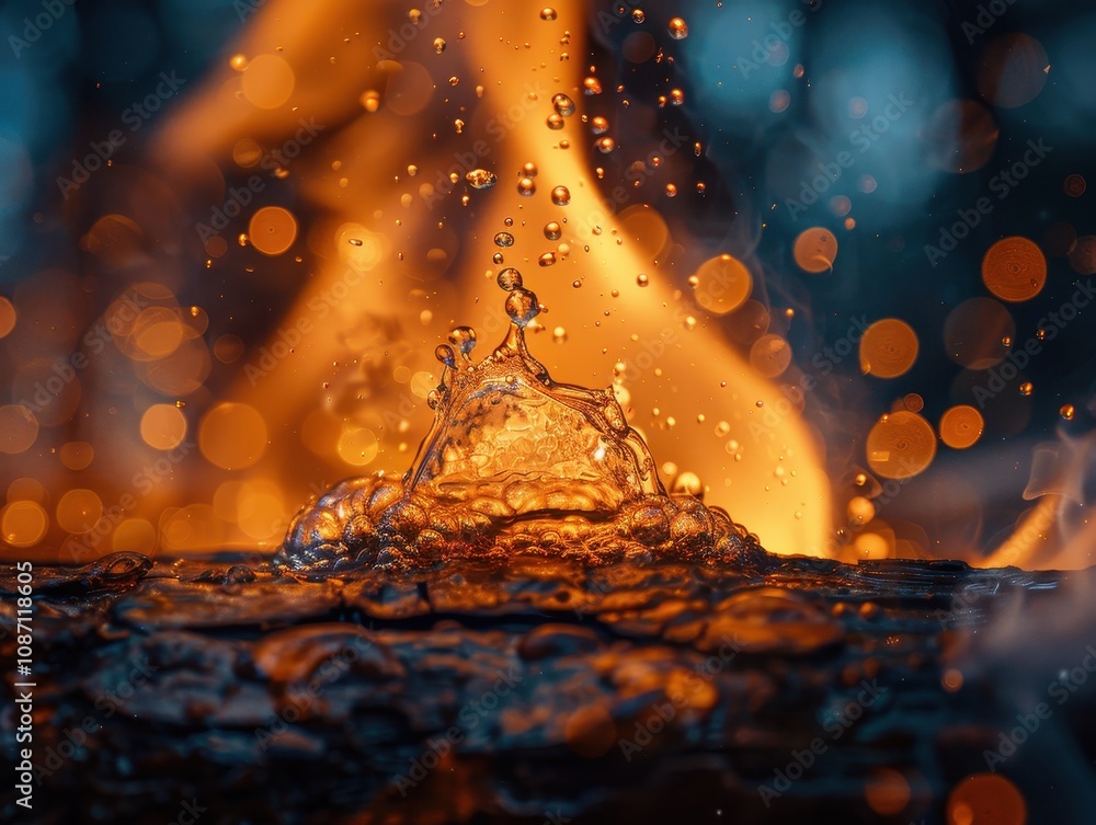 Fiery Whiskey Droplets Floating Amid Billowing Smoke Captured in Stunning Detail with Dreamy Bokeh Effect and a Warm, Inviting Palette Fiery Whiskey Droplets Floating Amid Billowing Smoke Captured in Stunning Detail with Dreamy Bokeh Effect and a Warm, Inviting Palette
