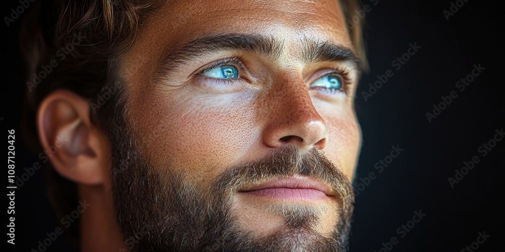 A close-up portrait of a person gazing introspectively into the distance, capturing the intricate details of their facial features and expressions in vivid detail A close-up portrait of a person gazing introspectively into the distance, capturing the intricate details of their facial features and expressions in vivid detail