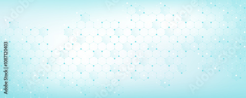 Modern health care or medical background design. Health care innovation concept. Horizontal header web banner. Abstract geometric background with hexagon shapes for medicine, science, chemistry.