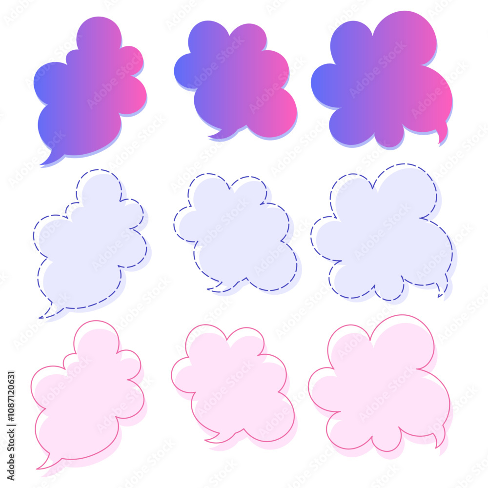 Multi-colored speech bubbles in gradients, dashes and strokes Multi-colored speech bubbles in gradients, dashes and strokes
