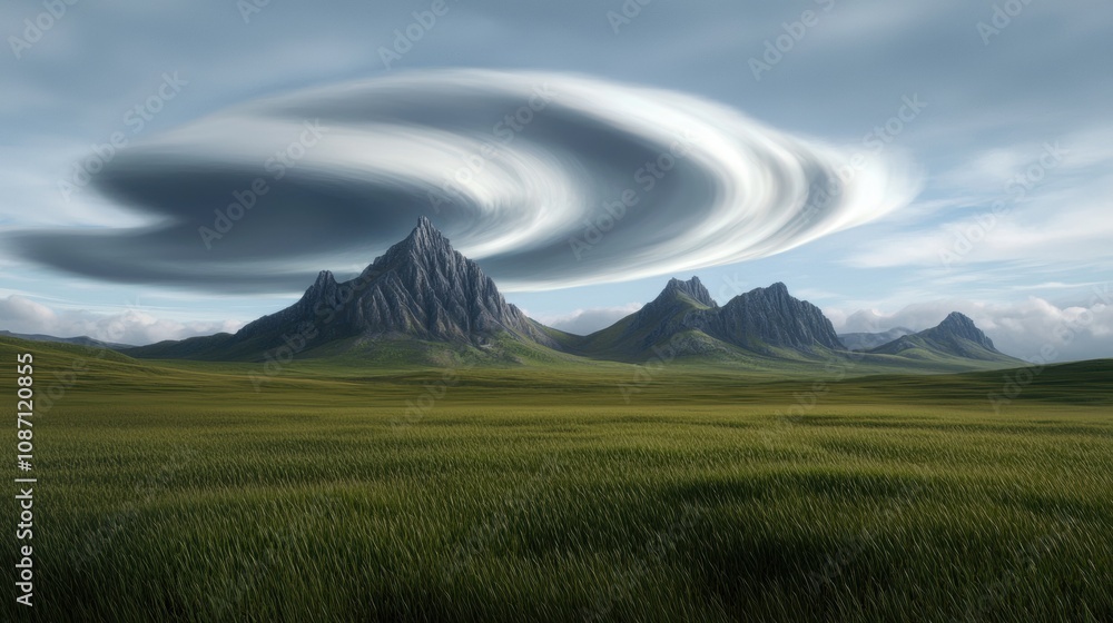 Fototapeta premium A large cloud is hovering over a mountain range