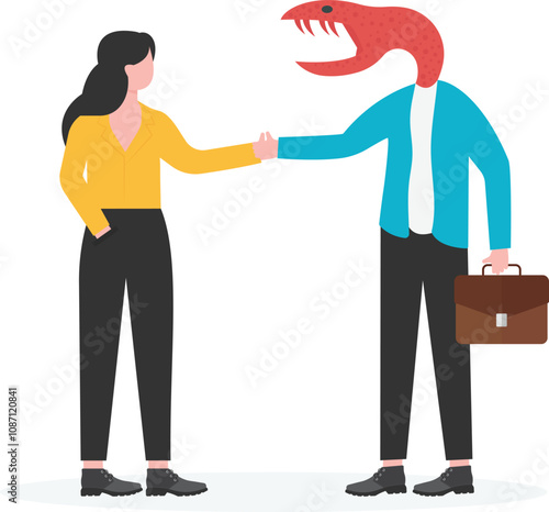Dishonesty, lies or scam, fraud or fake hiding behind disguise mask, business cheating or suspicion false or fake news concept,

