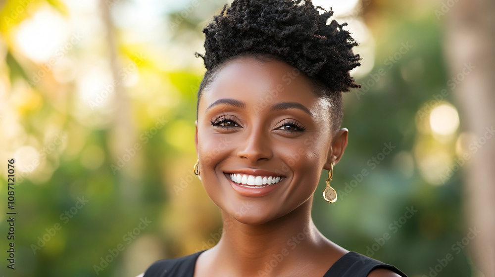 Smiling woman with fresh complexion enjoying natural sunlight Smiling woman with fresh complexion enjoying natural sunlight