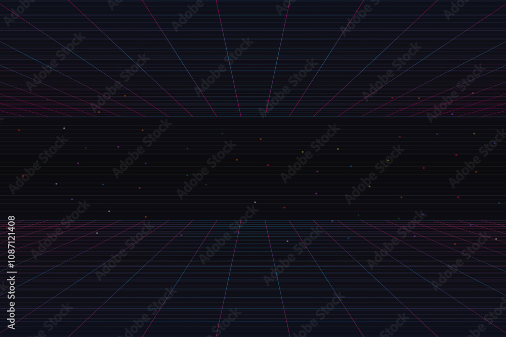 Retro Futurism Sci-Fi Background. glowing neon grid. and stars from vintage arcade computer games Retro Futurism Sci-Fi Background. glowing neon grid. and stars from vintage arcade computer games
