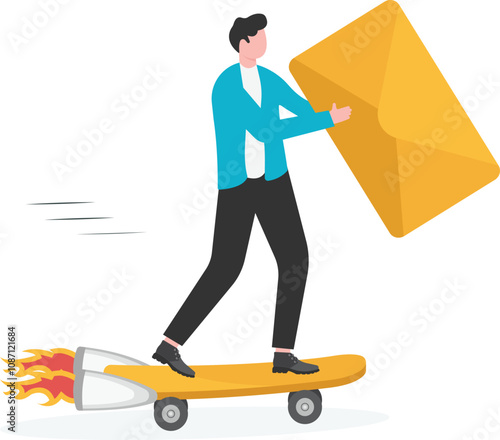 Concept of order, newsletter, email subscription. new message orders, minimal email sending, email subscriptions to send newsletters for promotions and product updates, online communications.
