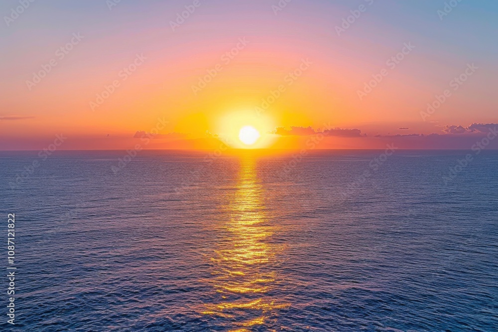 Golden Sunrise Reflects Over Calm Ocean Waves Beautifully at Dawn Golden Sunrise Reflects Over Calm Ocean Waves Beautifully at Dawn