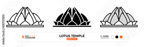 Lotus Temple Line Icon. Delhi India, Silhouette, Color Symbol, Editable Stroke.