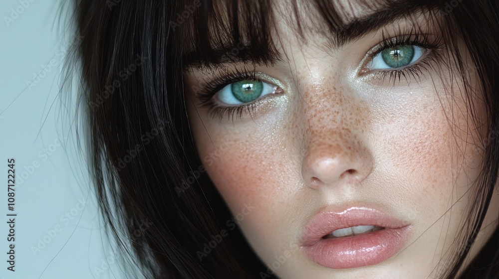 A woman with green eyes and a greenish tint to her hair A woman with green eyes and a greenish tint to her hair