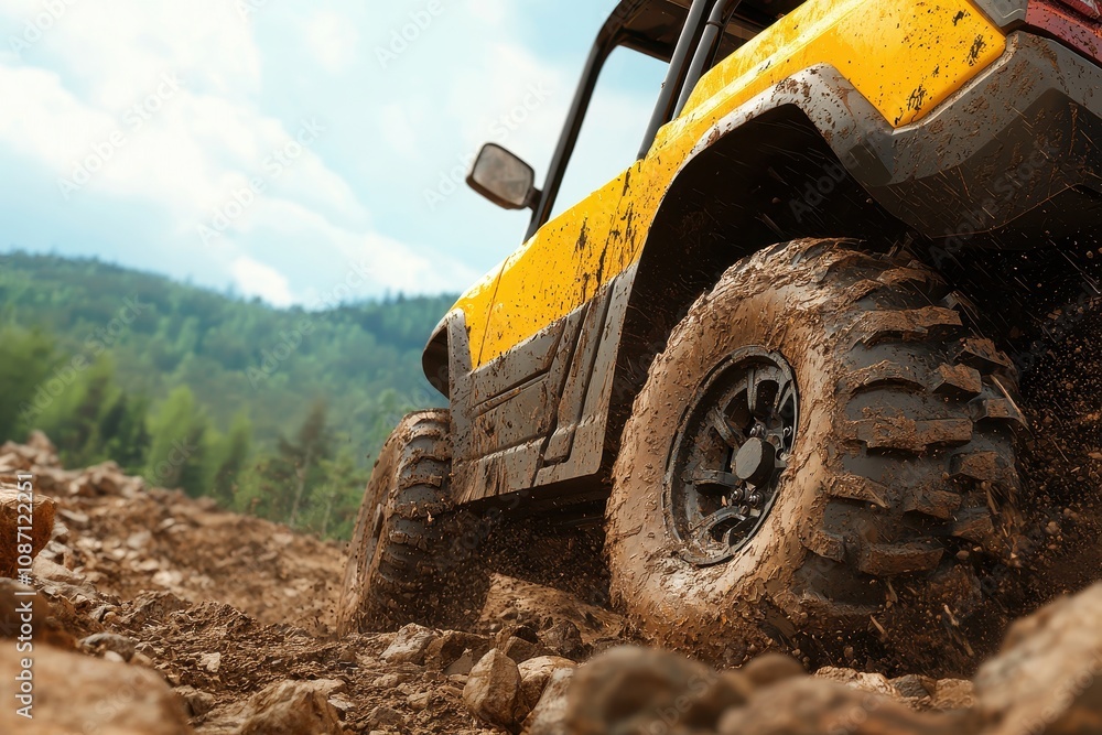 ATV rollover in rugged terrain, off-road accident, 3D illustration ATV rollover in rugged terrain, off-road accident, 3D illustration