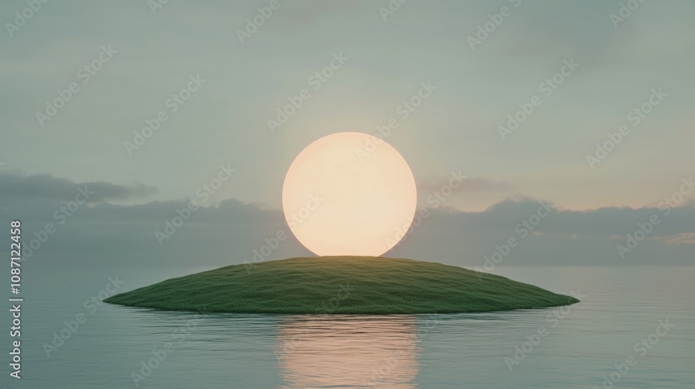 A large white moon is floating on the surface of a body of water A large white moon is floating on the surface of a body of water