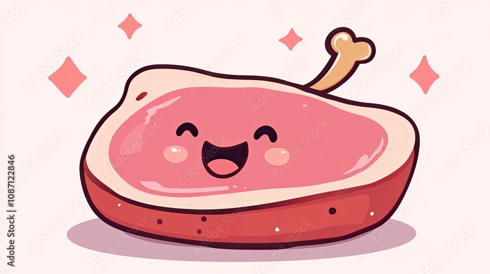 A Cartoon Illustration of a Smiling Meat Cut with a Bone A Cartoon Illustration of a Smiling Meat Cut with a Bone
