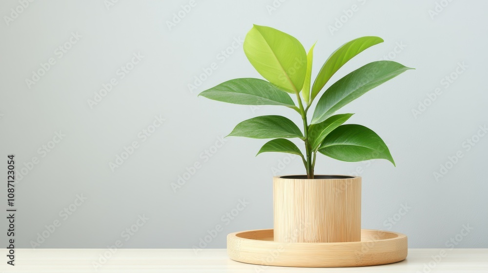 A small plant is sitting in a wooden planter on a table A small plant is sitting in a wooden planter on a table
