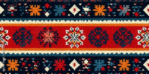Vibrant festive design, playful Christmas jumper pattern, bold colors, joyful holiday spirit, perfect for seasonal celebrations.