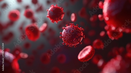 Virus invading human cells, close-up of infection process, 3D illustration photo