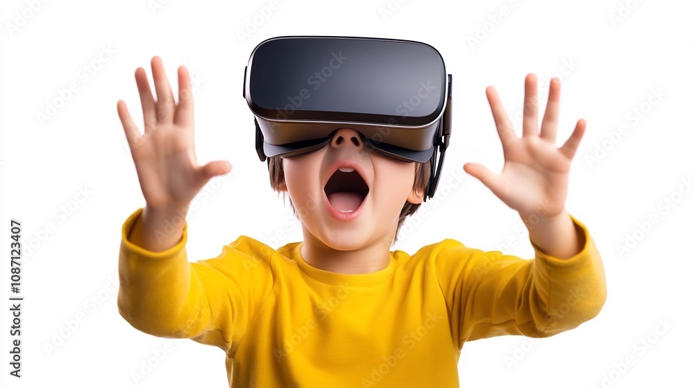 Futuristic Virtual Reality Experience Captivates Young Boy with Digital Innovation Futuristic Virtual Reality Experience Captivates Young Boy with Digital Innovation