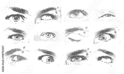 Stipplism photocopy Dot Art of Human Eyes in Rows