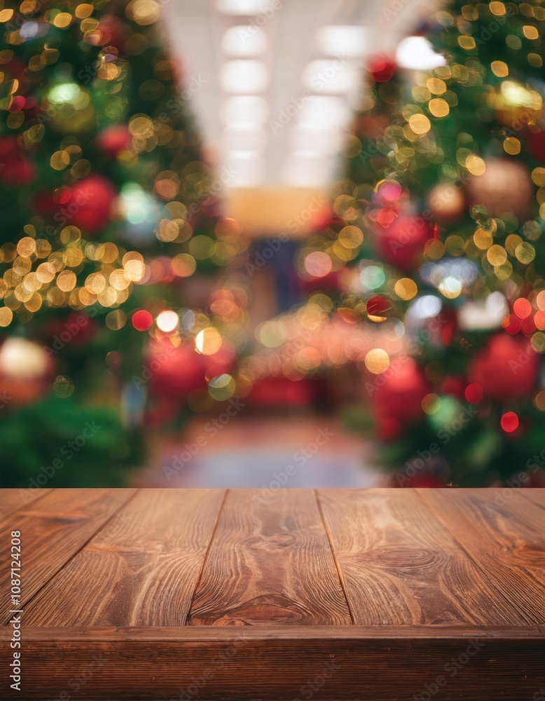 empty table top with blur background of Christmas, abstract blurred Christmas decorations background empty table top with blur background of Christmas, abstract blurred Christmas decorations background
