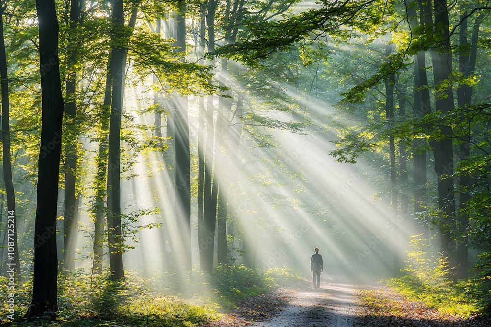 Obraz premium Serenity in the Forest: A Journey Through Light and Shade