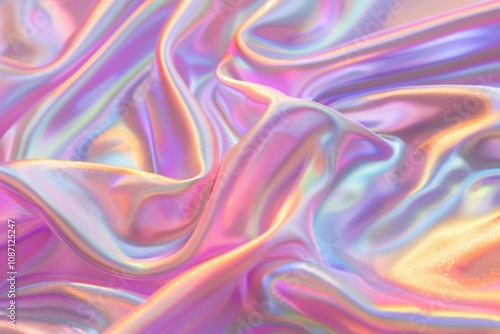 Image of Holographic iridescent effect silk material. Texture for background usage photo