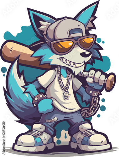 PrintWolves, baseball, graffiti, cartoon, vector, illustration, animal, fun, monster, funny, clown, art, woman, halloween, tiger, zombie, drawing, character, sport, mascot, comic