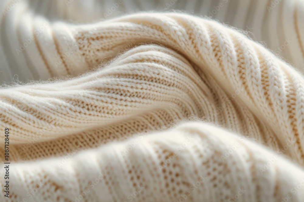 Intricate wrinkles in a knitted cream fabric creating elegant patterns, emphasizing the textile's soft, cozy qualities and artistic craftsmanship. Intricate wrinkles in a knitted cream fabric creating elegant patterns, emphasizing the textile's soft, cozy qualities and artistic craftsmanship.