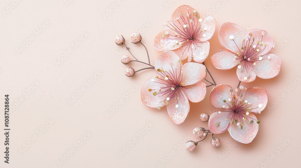 Light pastel flowers with tiny sparkles on a minimalist background create a cozy, charming vibe with space for captions or overlays Light pastel flowers with tiny sparkles on a minimalist background create a cozy, charming vibe with space for captions or overlays