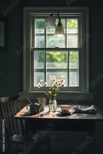 Wallpaper Mural Sunlit Kitchen Table With Flowers And Tea Set Torontodigital.ca