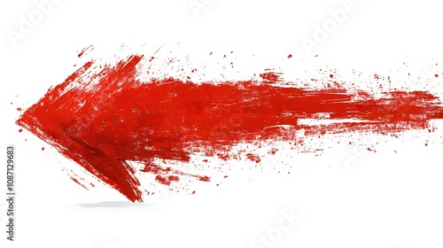 Hand-drawn red arrow with upward curve, featuring brush stroke style and marker texture, showing dynamic movement against white background. photo