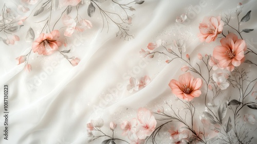 Light floral accents and gentle sparkles in soft pastels on a minimalist background evoke a dreamy and sweet tone with ample text space