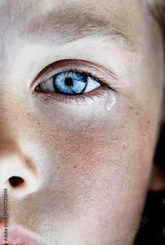 Full frame close-up Portrait of a boy crying photo