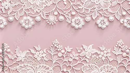 White Lace Pattern on Soft Pink Background with Copy Space. Perfect for: bridal showers, weddings, Valentine's Day