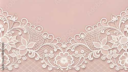 White Lace Pattern on Blush Pink Background with Copy Space. Perfect for: weddings, bridal showers, romantic celebrations