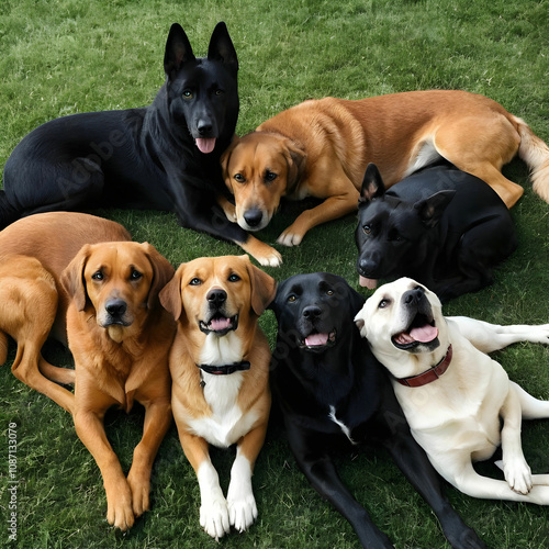 Beautiful shot of different dog breeds resting