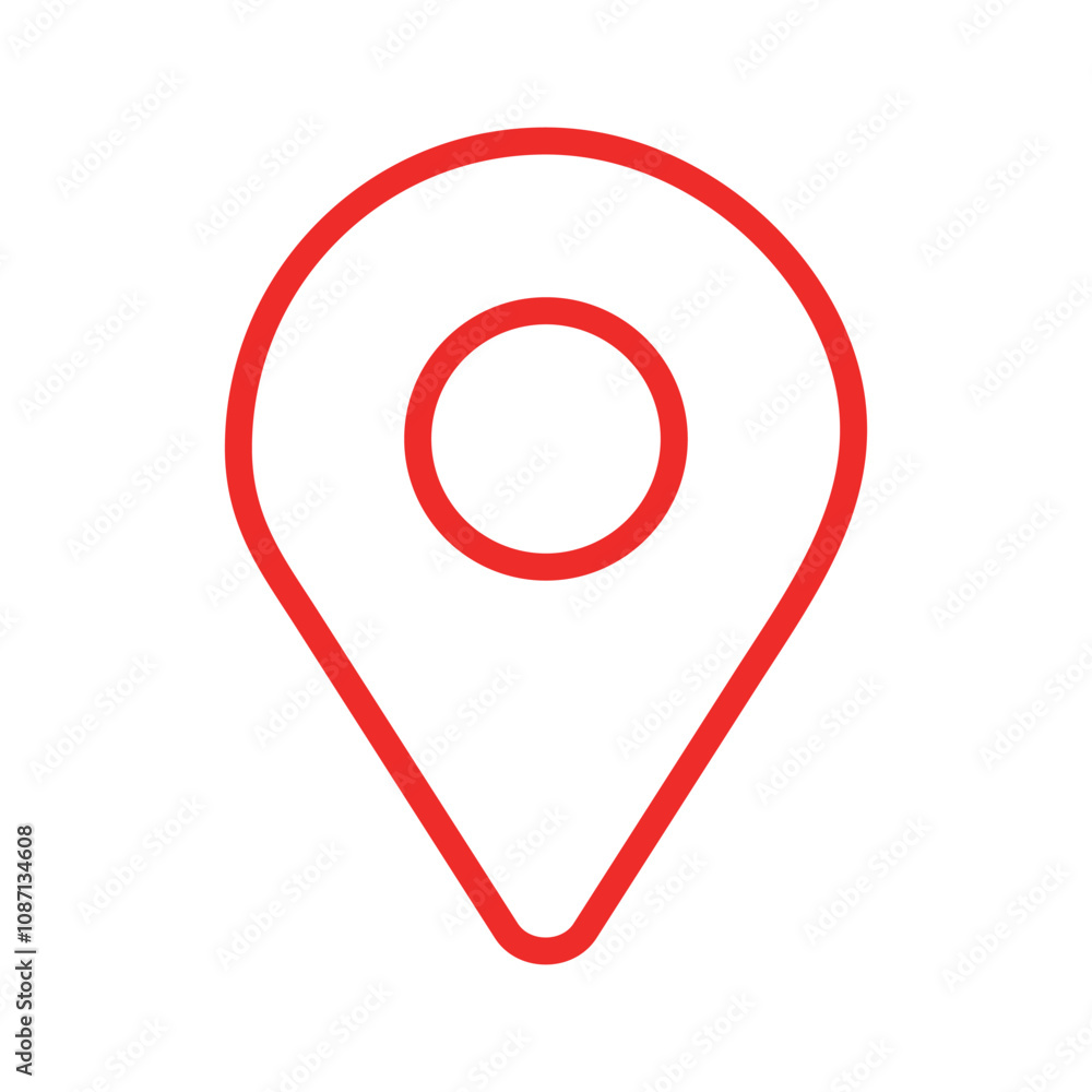 Location line icon vector flat simple design on white background. Location red marker or pointer symbol, navigation for web, app, logo.	
