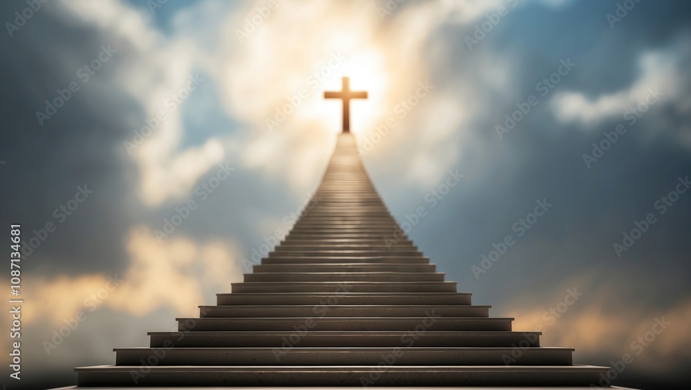 blurred background of stairway to heaven and receding silhouette, religion concept
