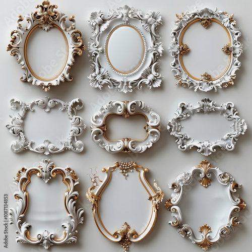 pastel vintage frame set highlighted by white, png