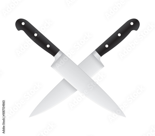 Vector symbol of crossed realistic kitchen knives. Isolated on white background.
