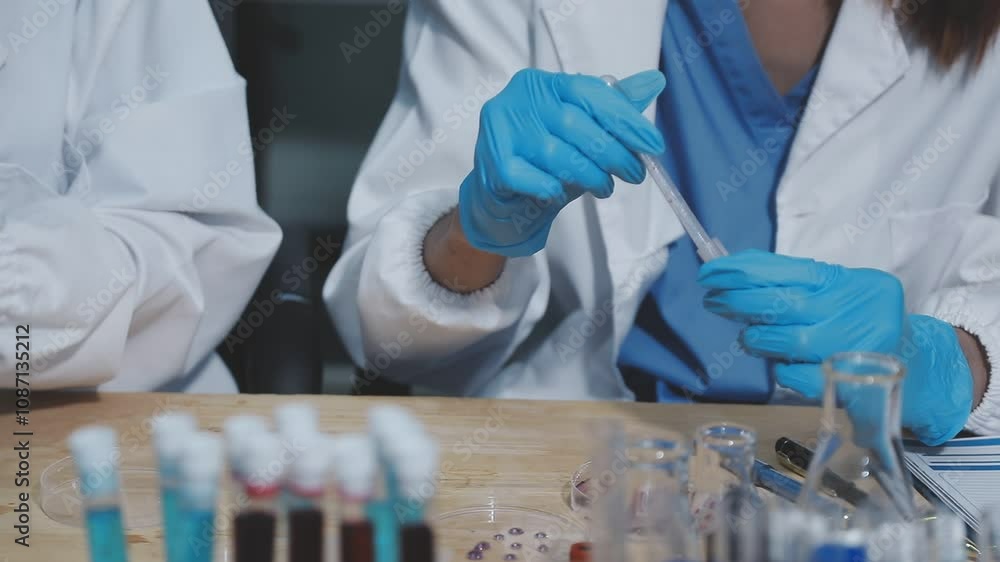 a scientist is working in a laboratory, a chemical researcher is preparing sample for a vaccine against a virus, work in lab concentrate is the most important because chemicals are dangerous a scientist is working in a laboratory, a chemical researcher is preparing sample for a vaccine against a virus, work in lab concentrate is the most important because chemicals are dangerous