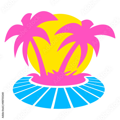 Palm Island Tree Beach Vacation Coconut Sea Cool Design Lover Art Vector Illustration Card T-Shirt Poster Sticker Graphic Print Decorative Drawing Isolated Logo Decoration Symbol Creative Cool Style
