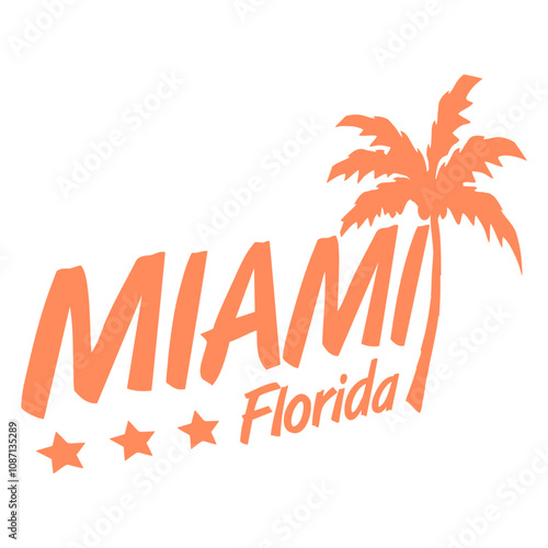 Miami Beach Florida USA Palms Sun America Fun Text Design Lover Art Vector Illustration Card T-Shirt Poster Sticker Graphic Print Decorative Drawing Isolated Logo Decoration Symbol Creative Cool Style