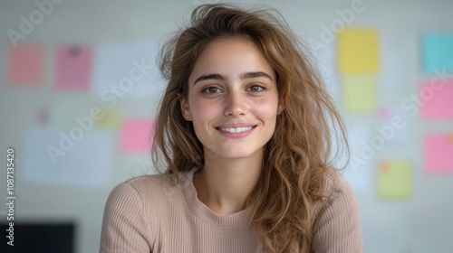 Free Download A woman with long brown hair is smiling at the camera - GFXLoad